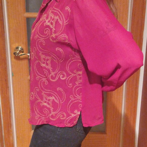 Carole Little petite deep red and gold embroder shirt - Picture 4 of 8